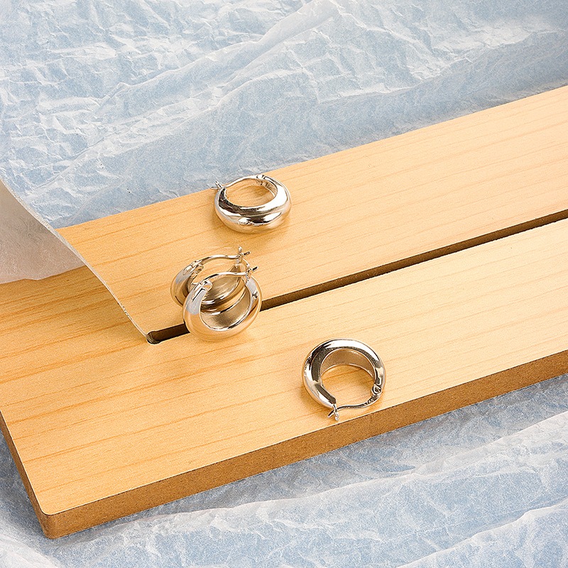 S925 sterling silver stud earrings geometric glossy circle closure earrings - Image 3