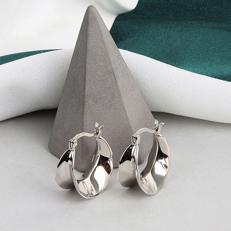 S925 sterling silver stud earrings with irregular concave and convex surface - Image 3