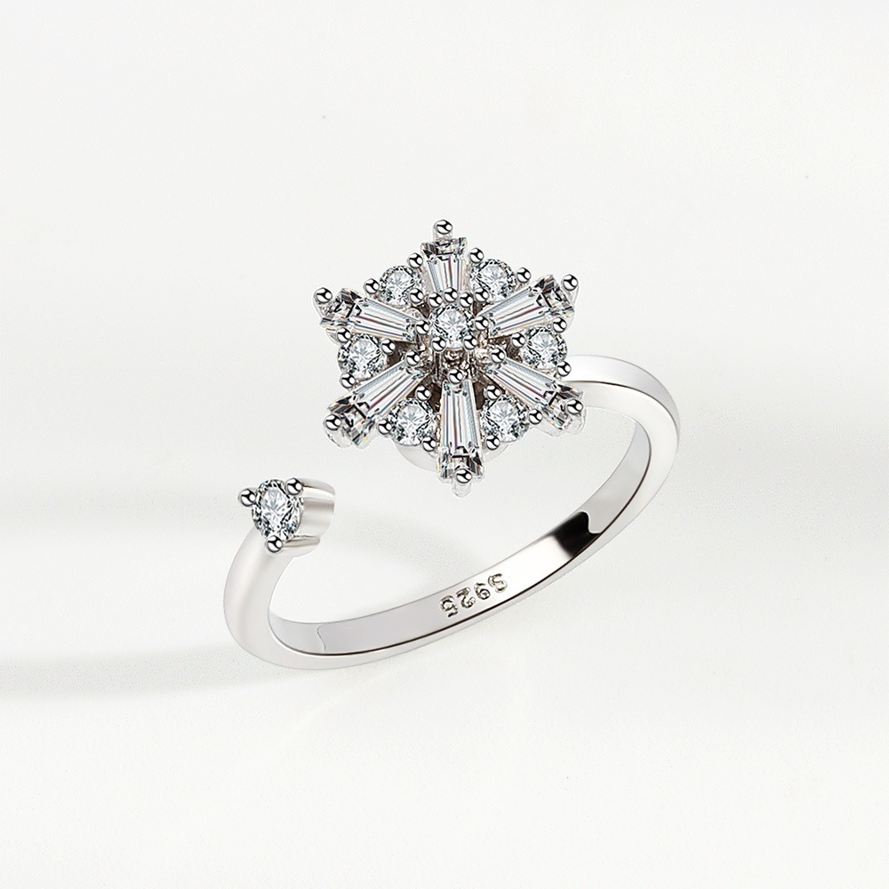 S925 sterling silver ring with rotatable opening adjustable women's ring - Image 4