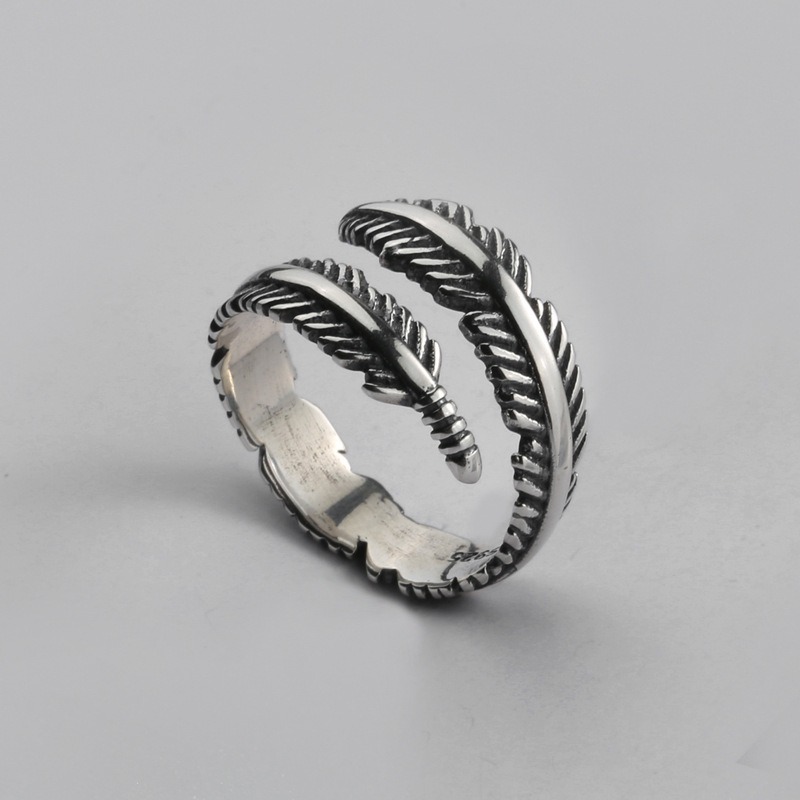 S925 Sterling Silver Ring Opening Adjustable Feather Ring for Women - Image 2