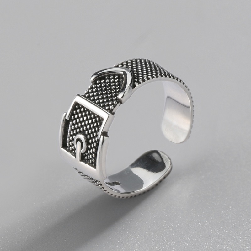 S925 Sterling Silver Ring Opening Adjustable Belt Buckle Women's Ring - Image 2
