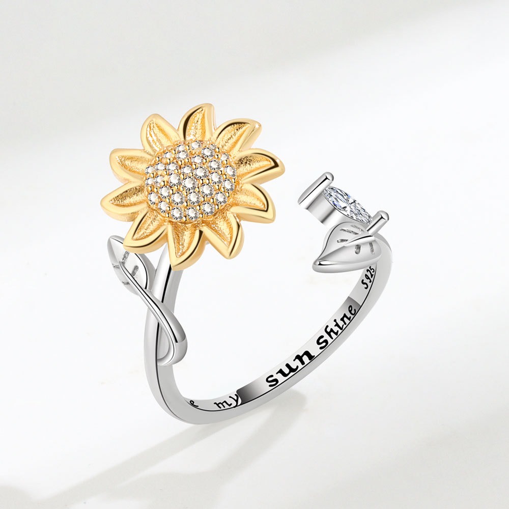 S925 sterling silver ring rotatable sunflower opening adjustable women's ring - Image 6