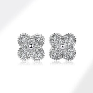 S925 sterling silver stud four-leaf clover earrings