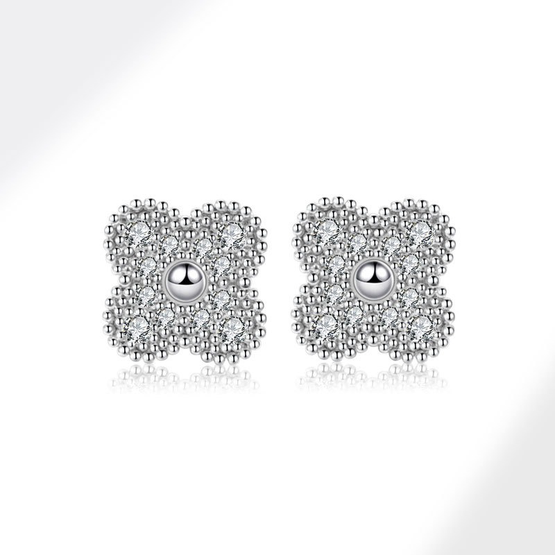 S925 sterling silver stud four-leaf clover earrings