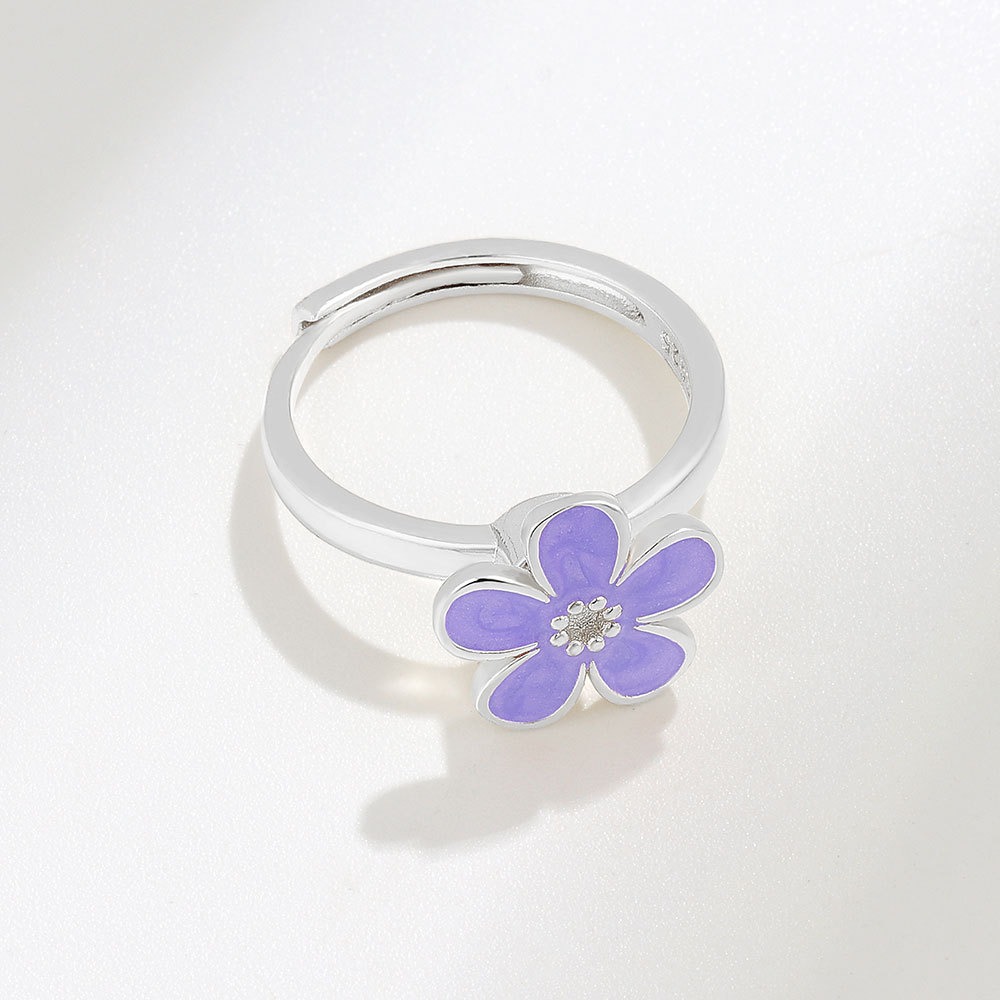 S925 Sterling Silver Ring Opening Adjustable Rotating Oil Drip Flower Ring for Women - Image 5