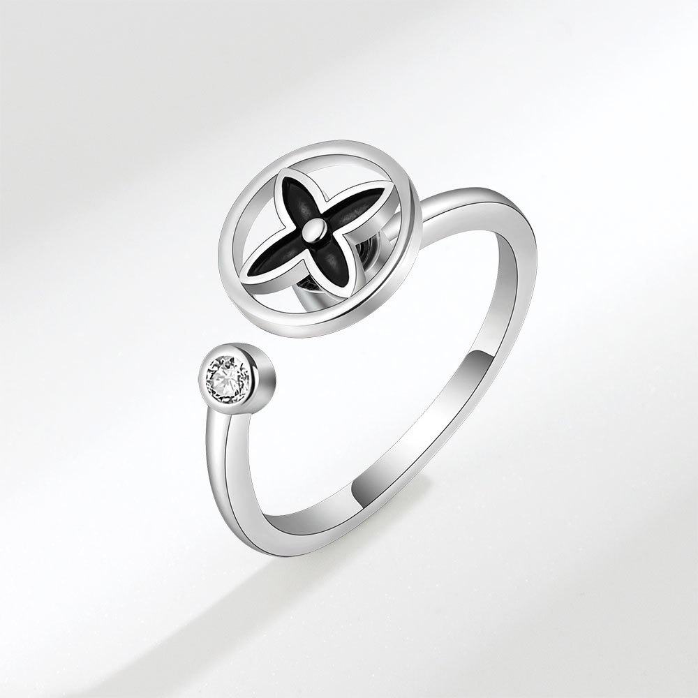 S925 sterling silver ring opening adjustable rotating four-leaf clover ring for women - Image 2
