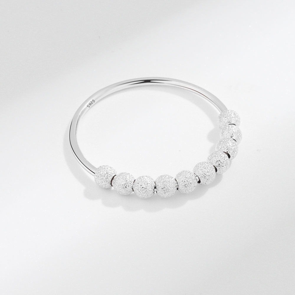 S925 Sterling Silver Ring Opening Adjustable Rotating Matte Beaded Ladies Ring - Image 3