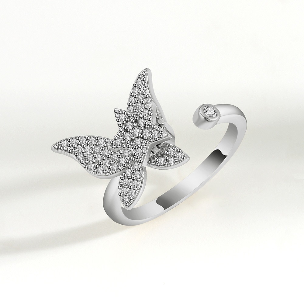 S925 sterling silver ring opening adjustable rotating butterfly ring for women - Image 3
