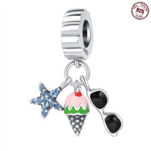 S925 Sterling Silver Beaded DIY Starfish Ice Cream Sunglasses Bracelet Accessories