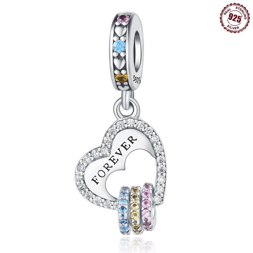 S925 Sterling Silver Beaded DIY Heart Shaped Colored Zirconia Bracelet Accessories