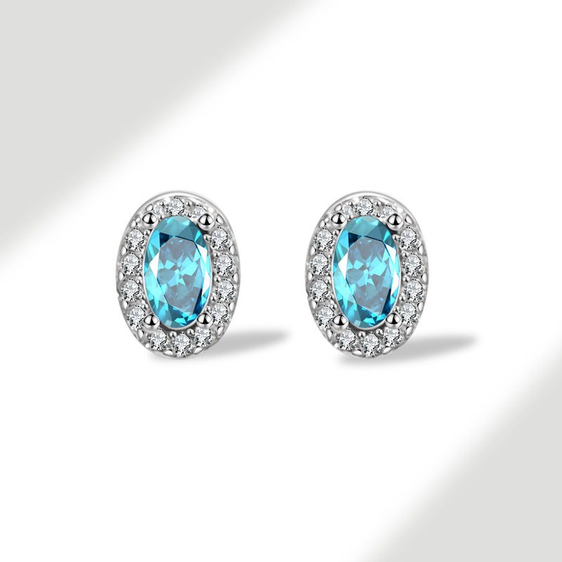 S925 sterling silver stud earrings 12th birthday oval zircon earrings - Image 4