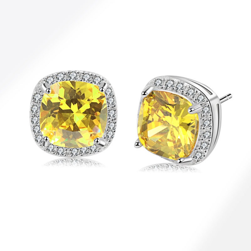 S925 sterling silver stud earrings square zircon earrings - Image 2