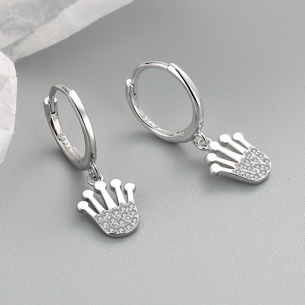 S925 sterling silver stud earrings crown earrings - Image 3