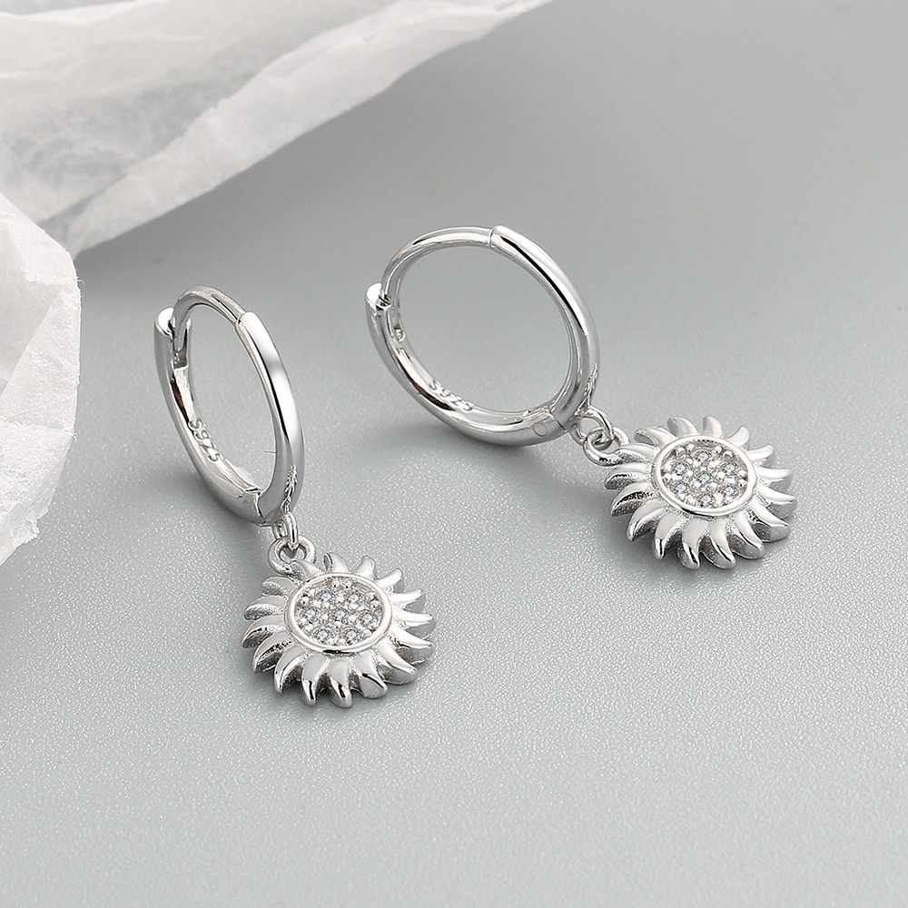 S925 sterling silver stud earrings zircon sunflower earrings - Image 2