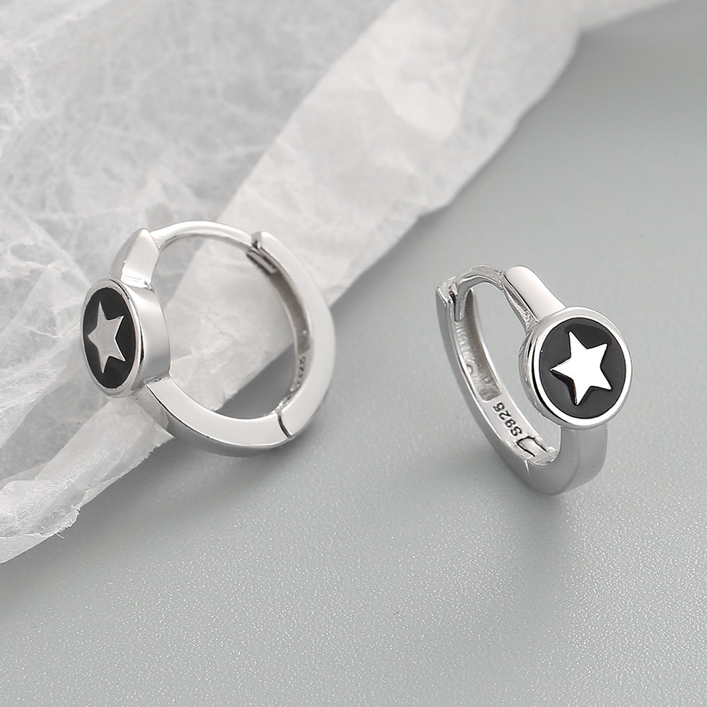 S925 sterling silver stud earrings dripping oil five-pointed star pattern earrings - Image 3