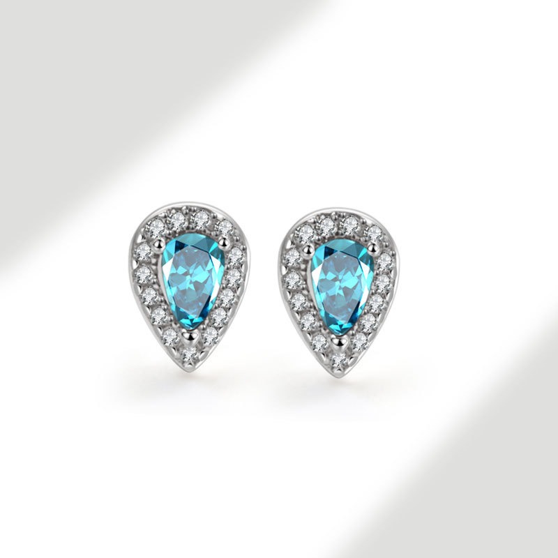 S925 sterling silver stud earrings pear-shaped zircon earrings - Image 4