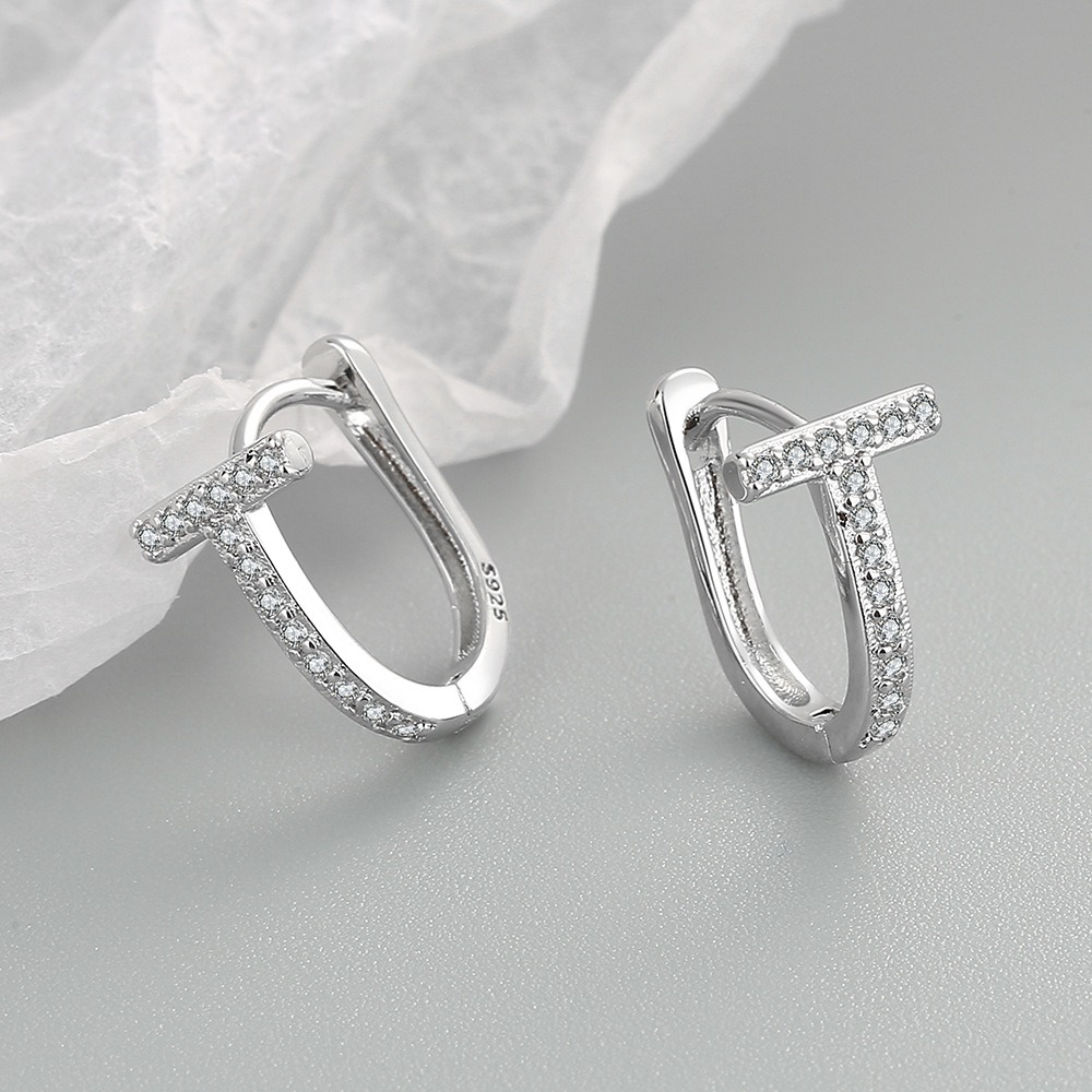 S925 sterling silver stud earrings T-ring earrings - Image 3