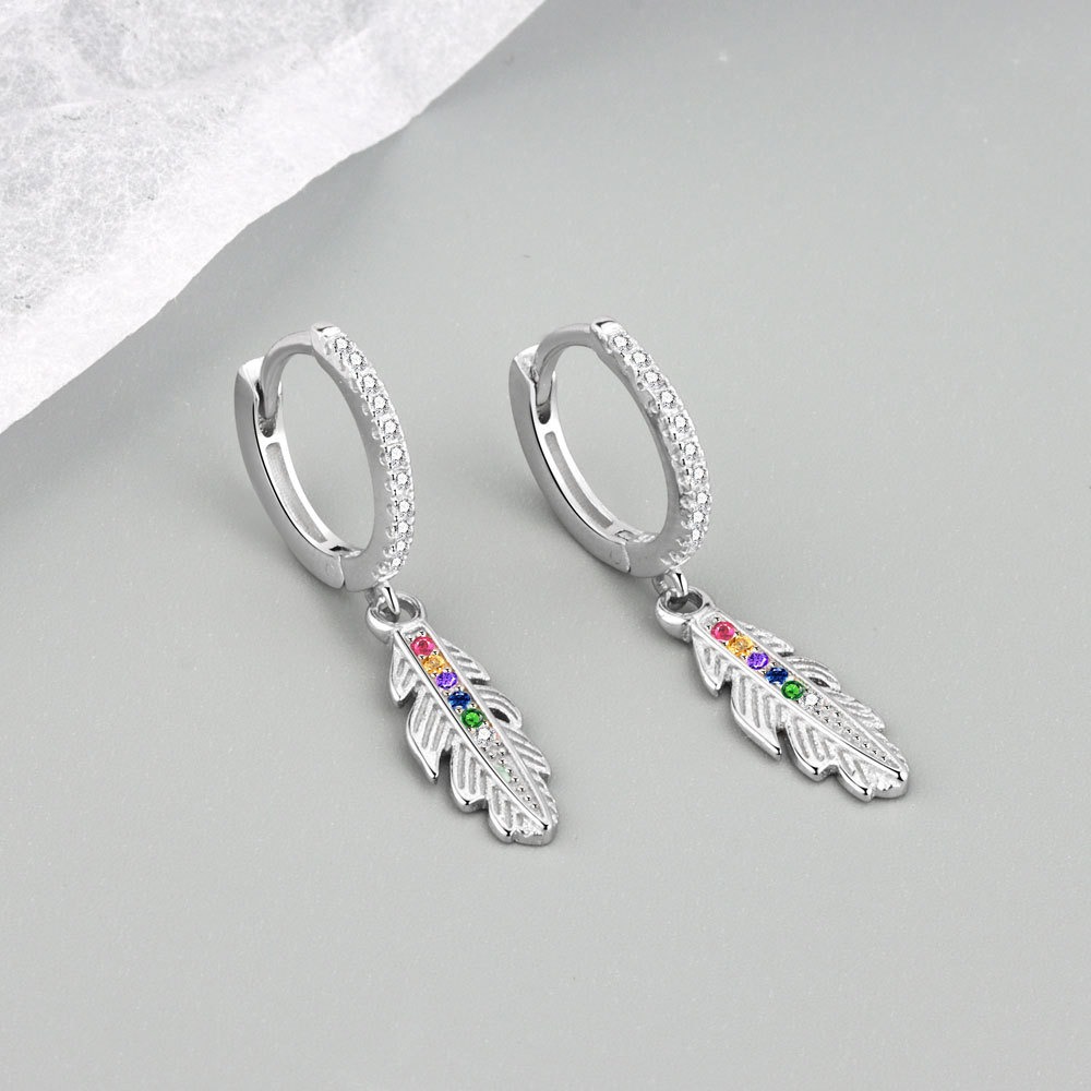 S925 sterling silver stud earrings with colorful feather rings - Image 3