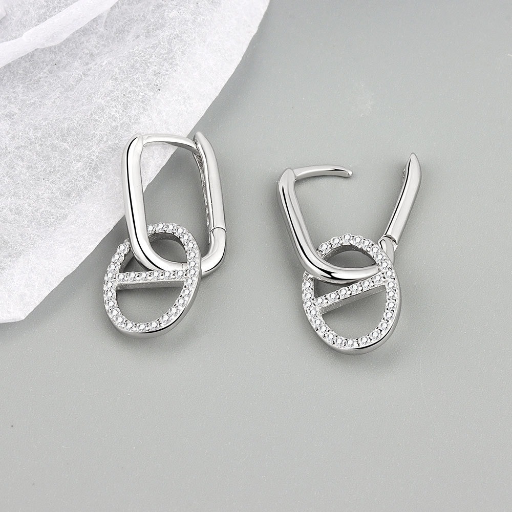 S925 sterling silver stud earrings with pig nose sailor rings - Image 3