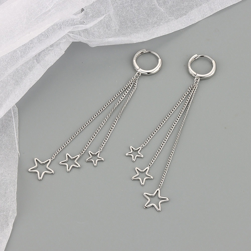 S925 sterling silver stud earrings with tassel cut-out star earrings - Image 3
