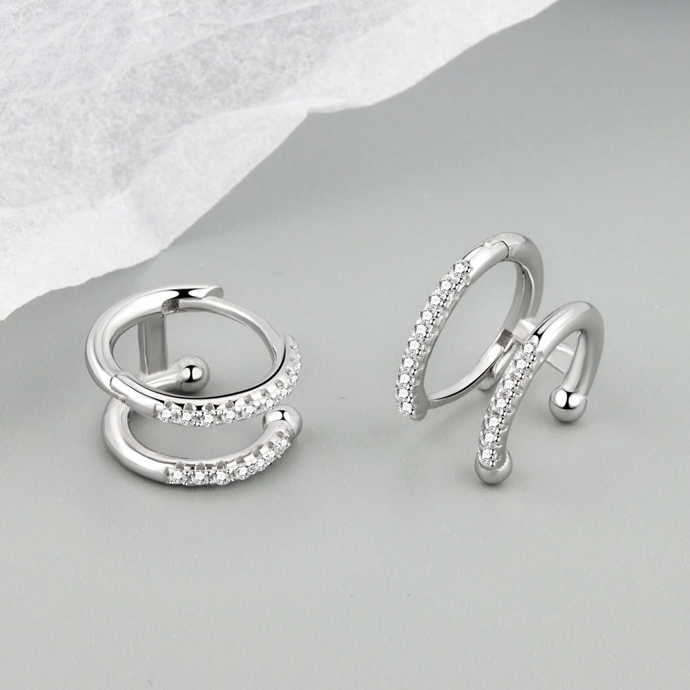 S925 sterling silver stud earrings double round earrings - Image 3