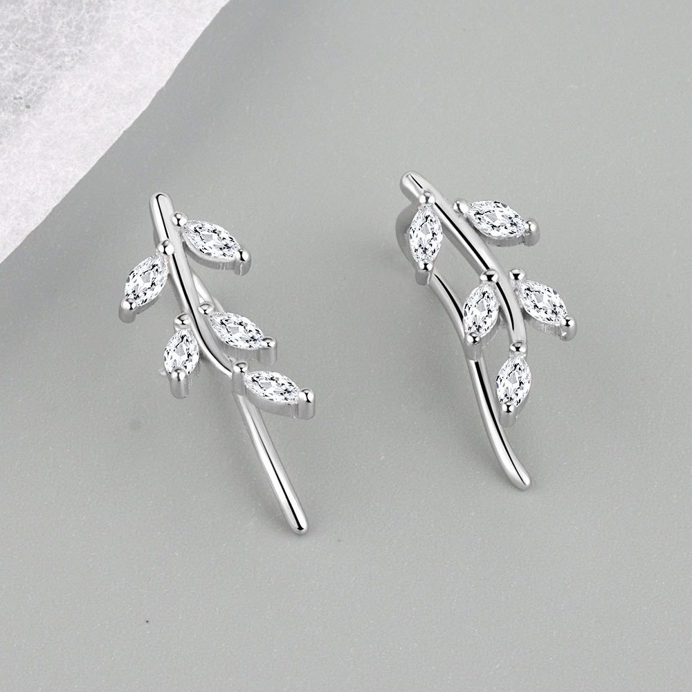 S925 sterling silver stud earrings marquise leaf earrings - Image 3