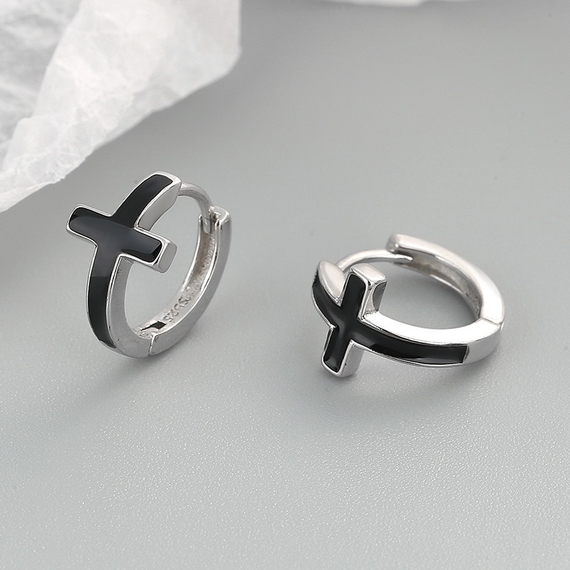 S925 sterling silver stud earrings cross-shaped earrings - Image 3