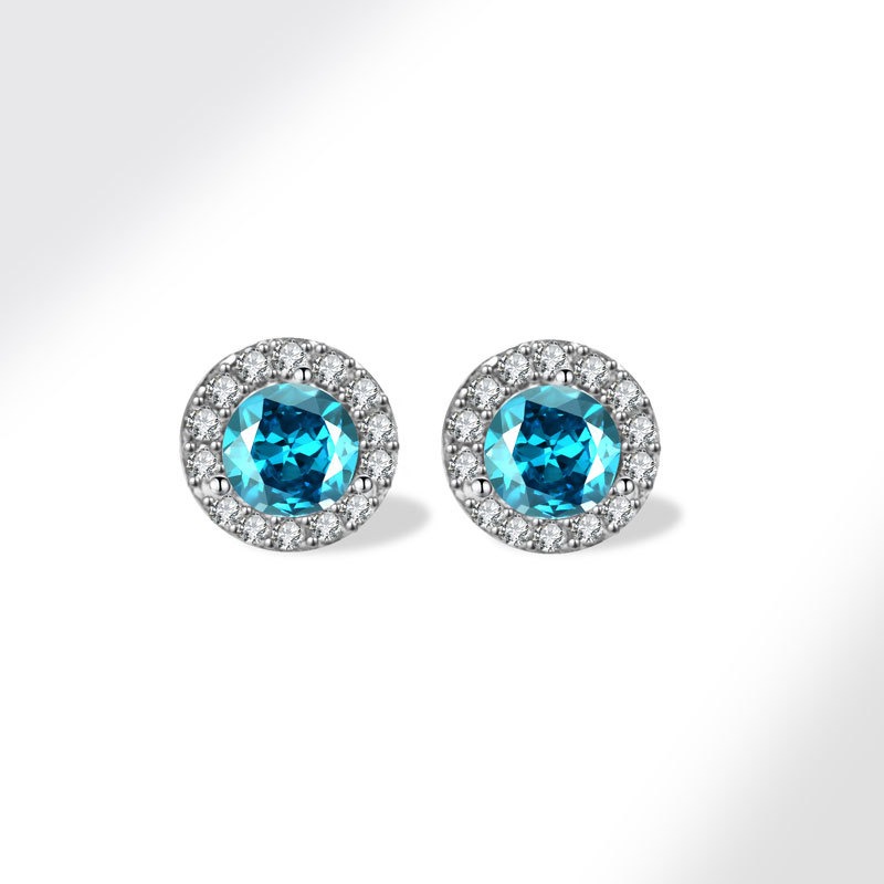 925 sterling silver stud earrings colored zircon twelve birthstone round earrings - Image 4