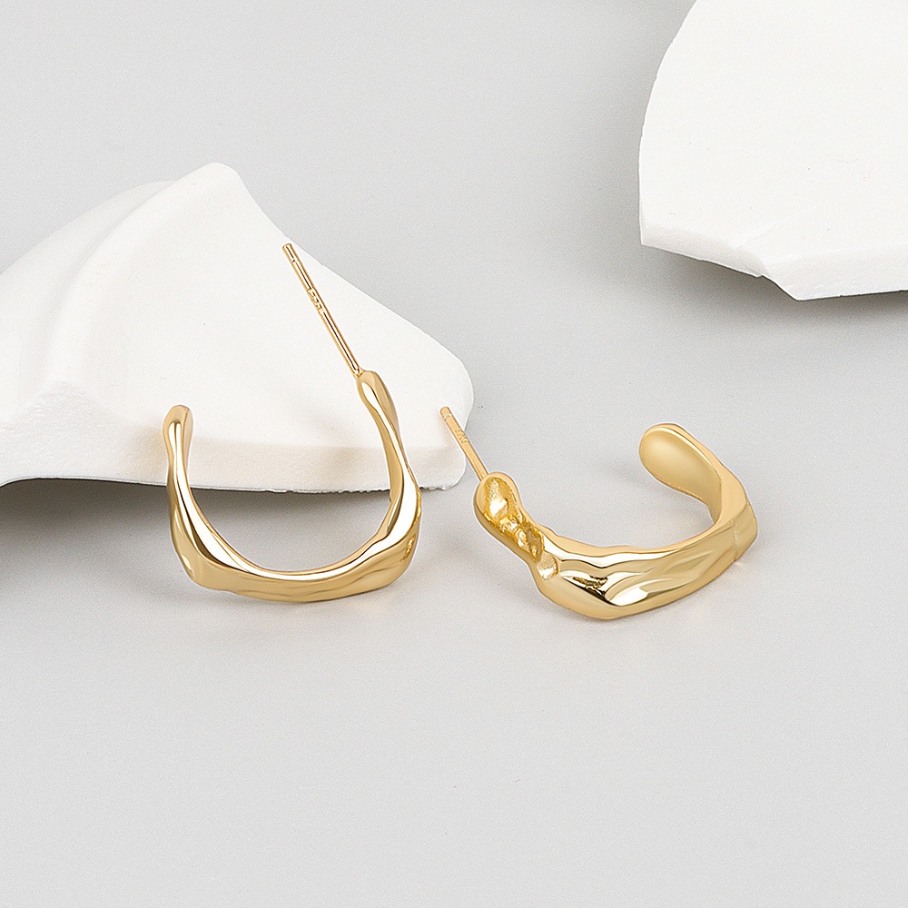 S925 sterling silver stud earrings C-shaped irregular earrings - Image 2