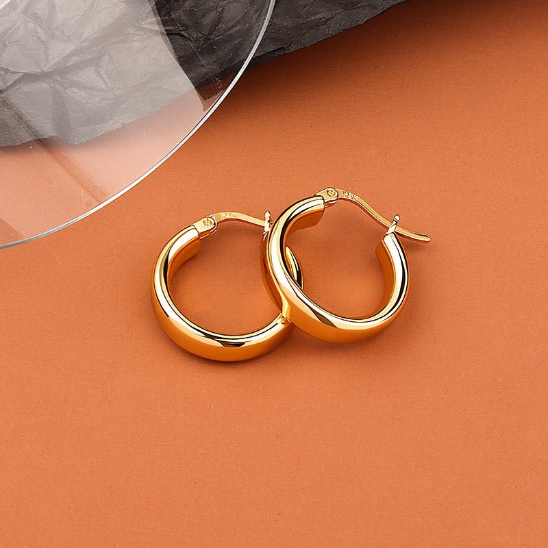 S925 sterling silver stud earrings glossy hoop earrings - Image 2