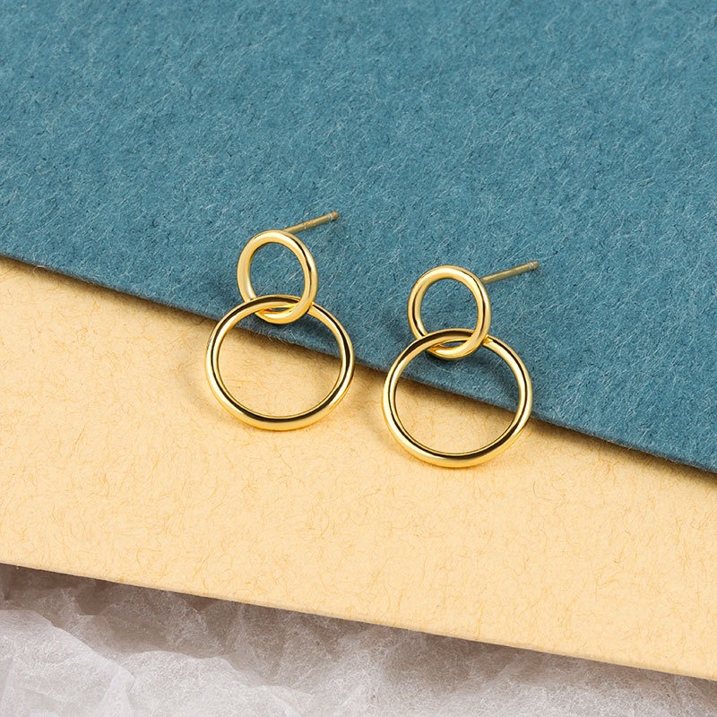 S925 sterling silver stud earrings geometric round circle earrings - Image 2