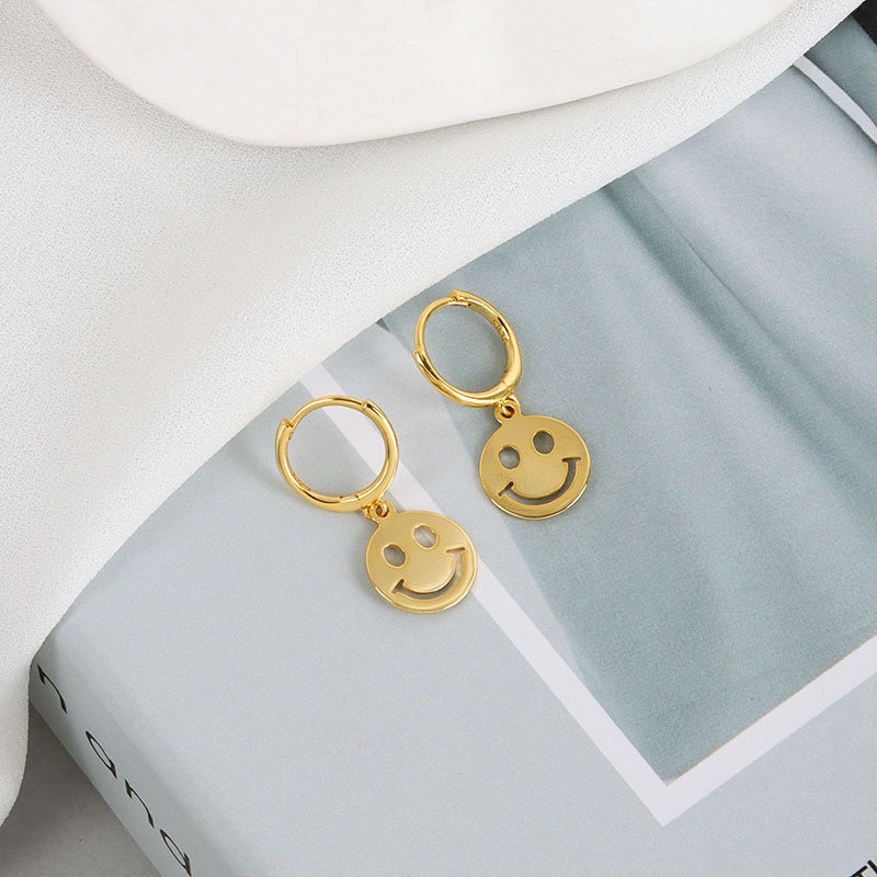 S925 sterling silver stud earrings glossy smiley face earrings - Image 2