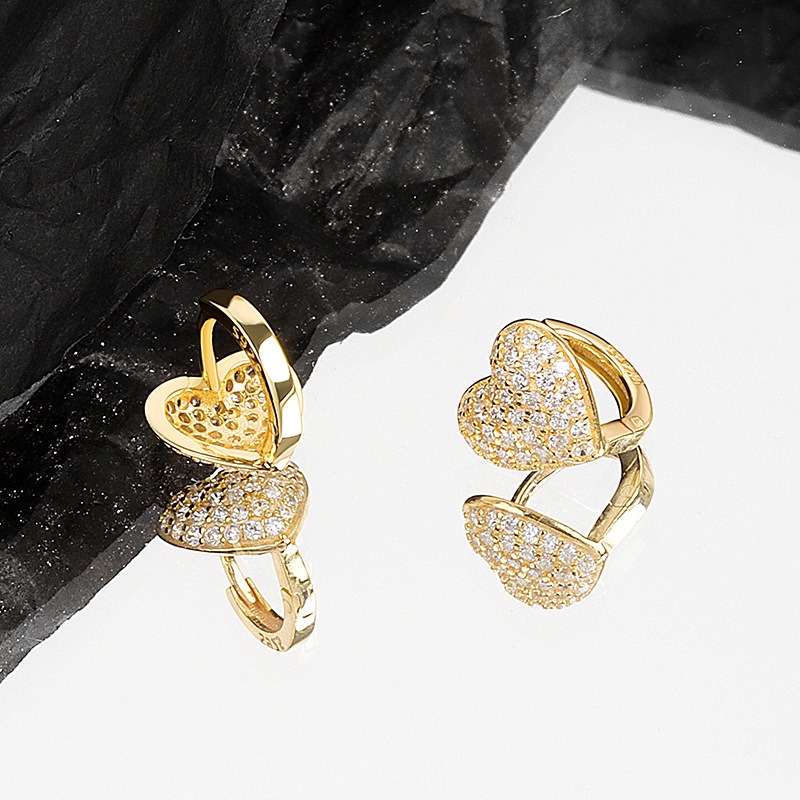 S925 sterling silver stud earrings heart-shaped earrings - Image 2