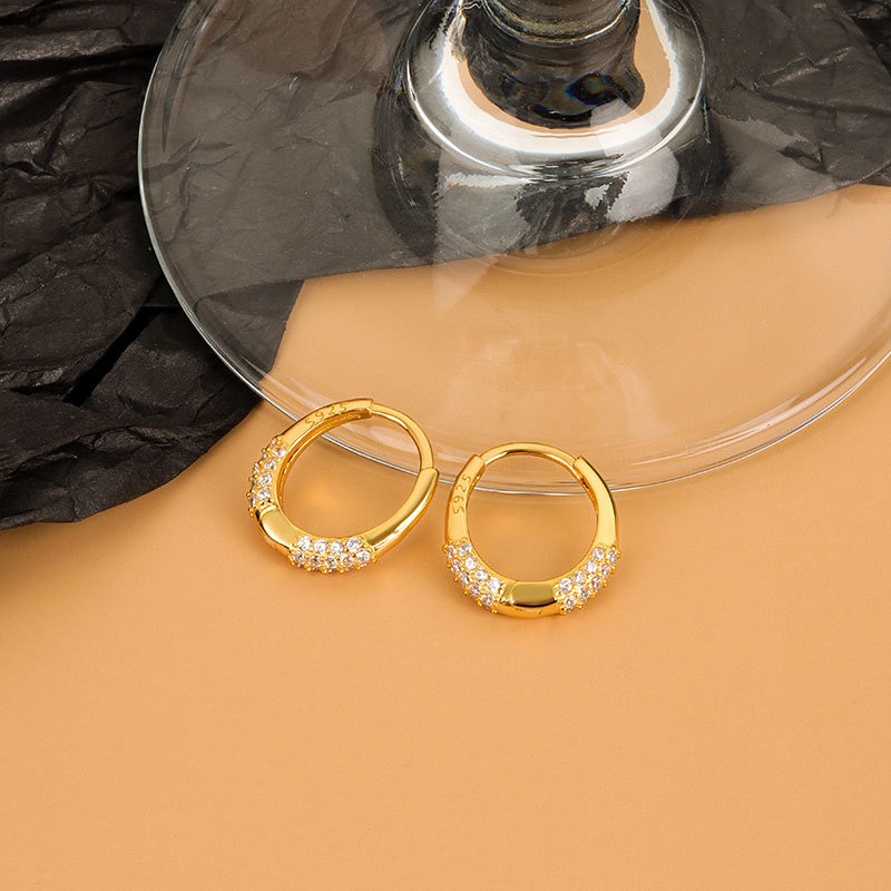 S925 sterling silver stud earrings zircon circle earrings - Image 2