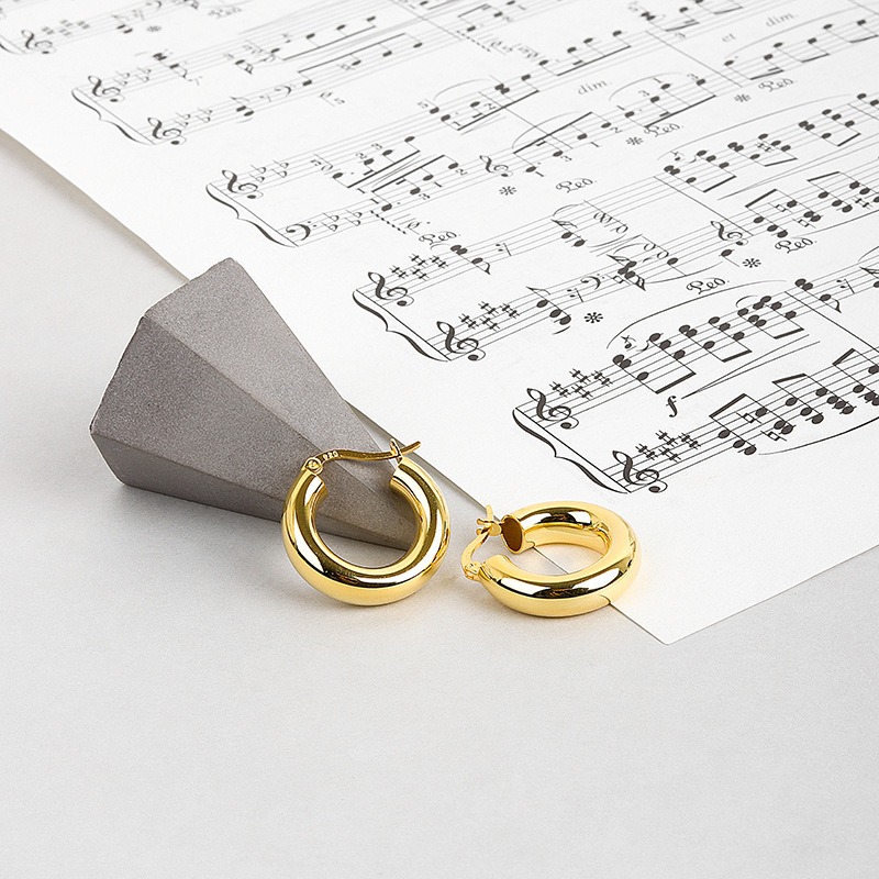 S925 sterling silver stud earrings round earrings - Image 2