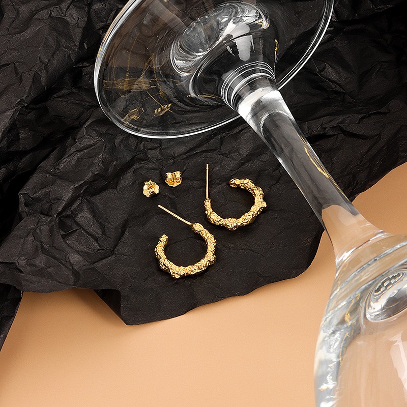 S925 sterling silver stud earrings with irregular concave and convex geometric earrings - Image 2