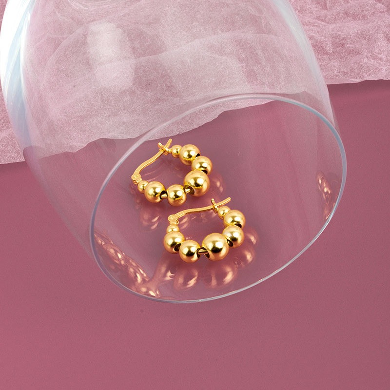 S925 sterling silver stud earrings geometric beaded earrings - Image 2