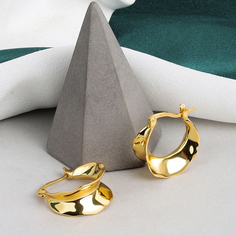 S925 sterling silver stud earrings with irregular concave and convex surface - Image 2