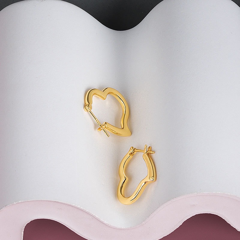 S925 sterling silver stud earrings heart-shaped buckles - Image 2