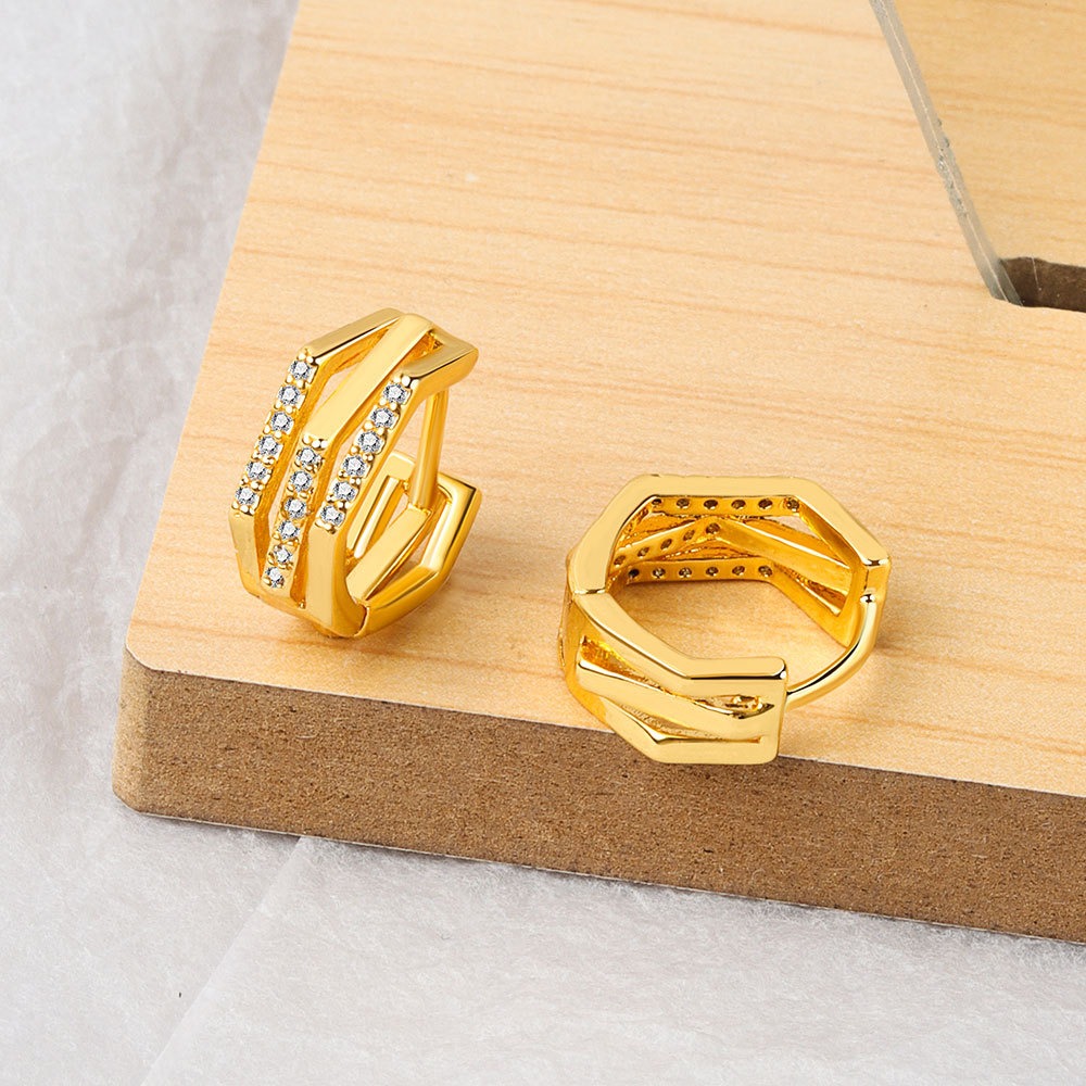 S925 sterling silver stud earrings with three rows of zircon earrings - Image 2