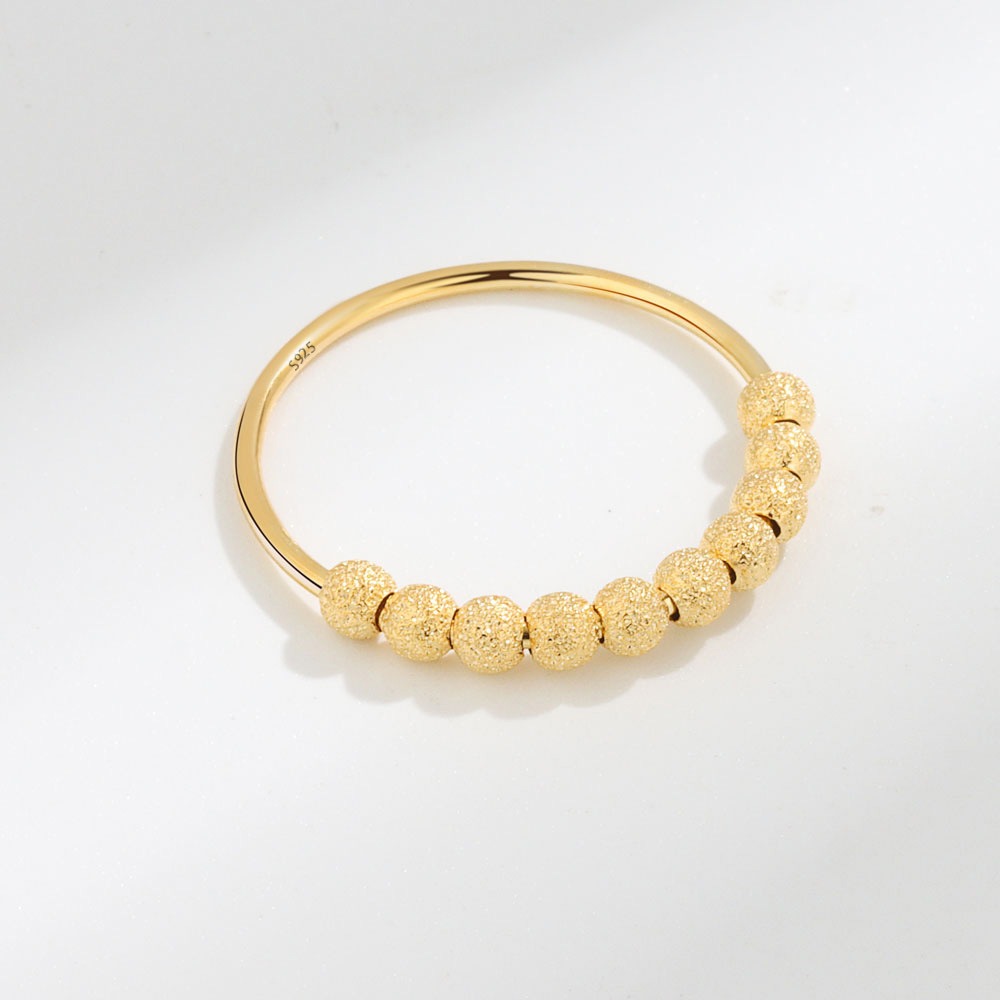 S925 Sterling Silver Ring Opening Adjustable Rotating Matte Beaded Ladies Ring - Image 2