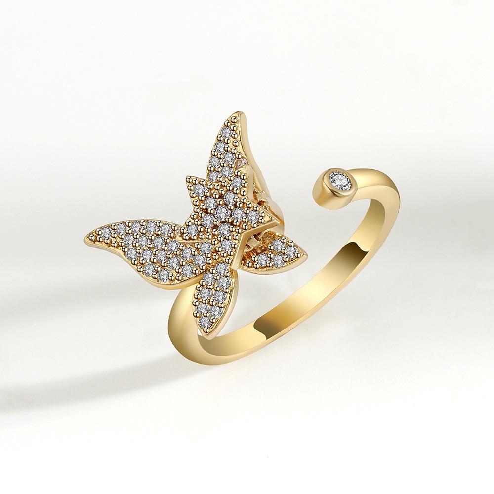 S925 sterling silver ring opening adjustable rotating butterfly ring for women - Image 2