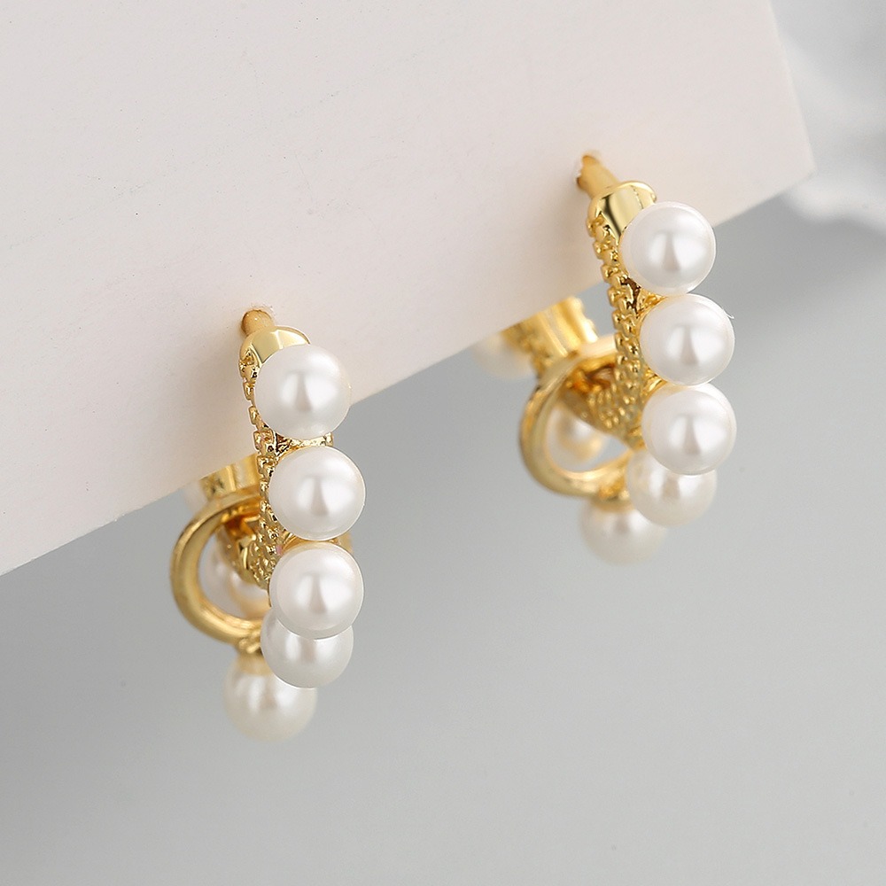 S925 sterling silver stud earrings pearl hoop earrings - Image 2