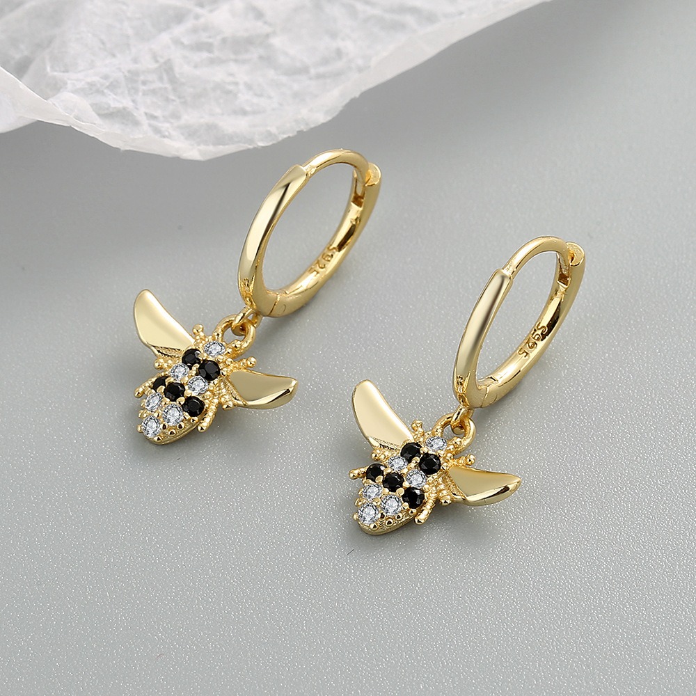 S925 sterling silver stud earrings bee stud earrings - Image 2