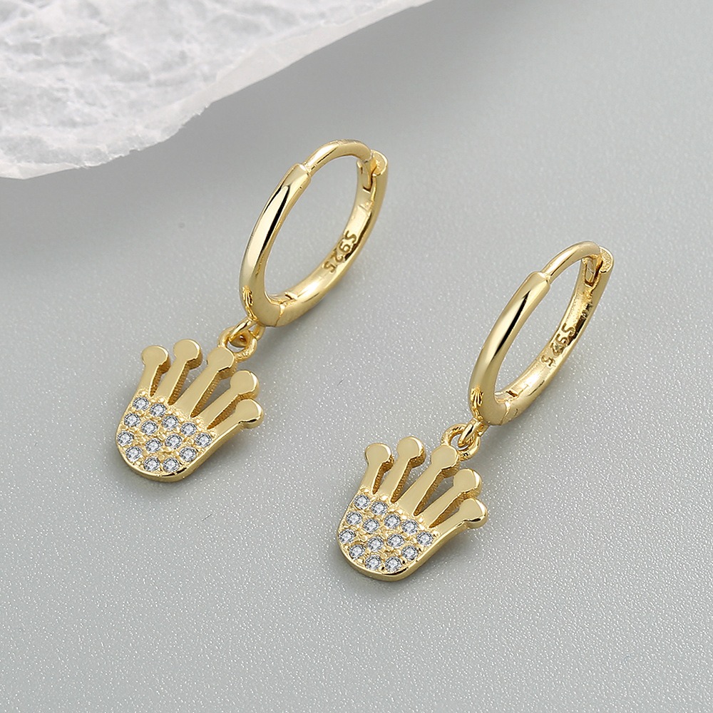 S925 sterling silver stud earrings crown earrings - Image 2