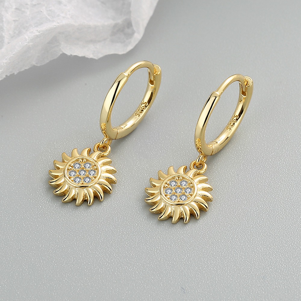 S925 sterling silver stud earrings zircon sunflower earrings - Image 3