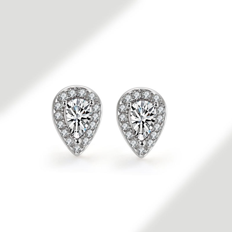 S925 sterling silver stud earrings pear-shaped zircon earrings - Image 5