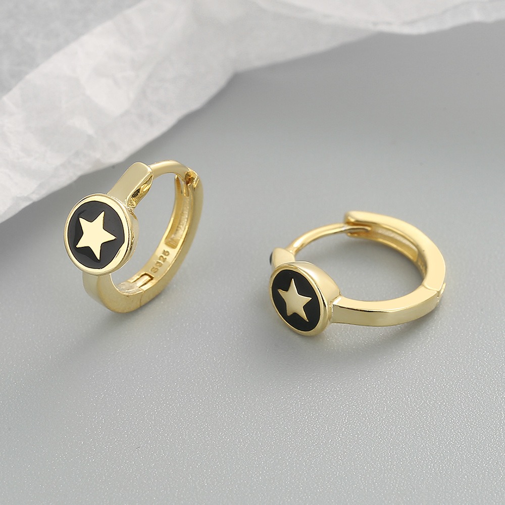 S925 sterling silver stud earrings dripping oil five-pointed star pattern earrings - Image 2