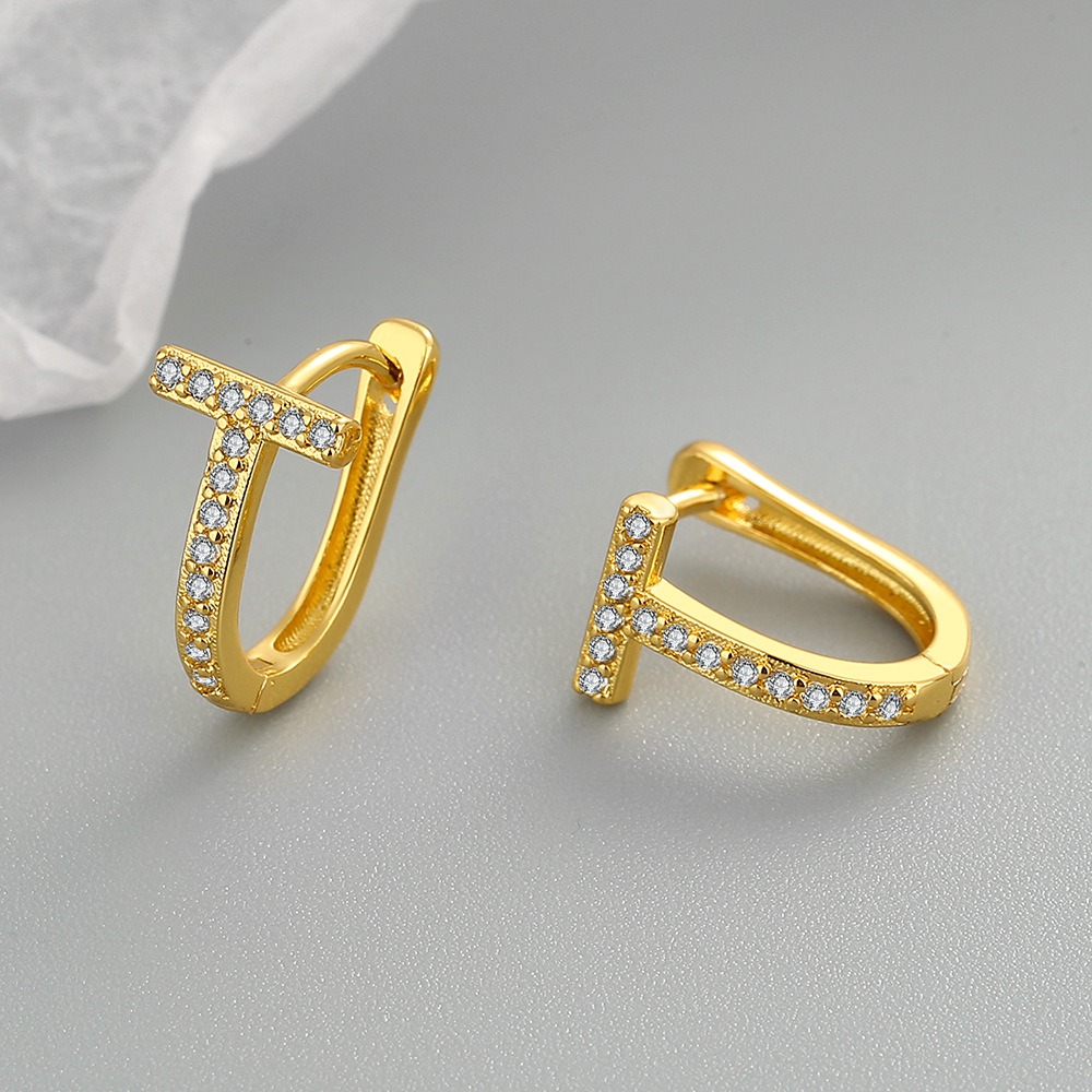 S925 sterling silver stud earrings T-ring earrings - Image 2