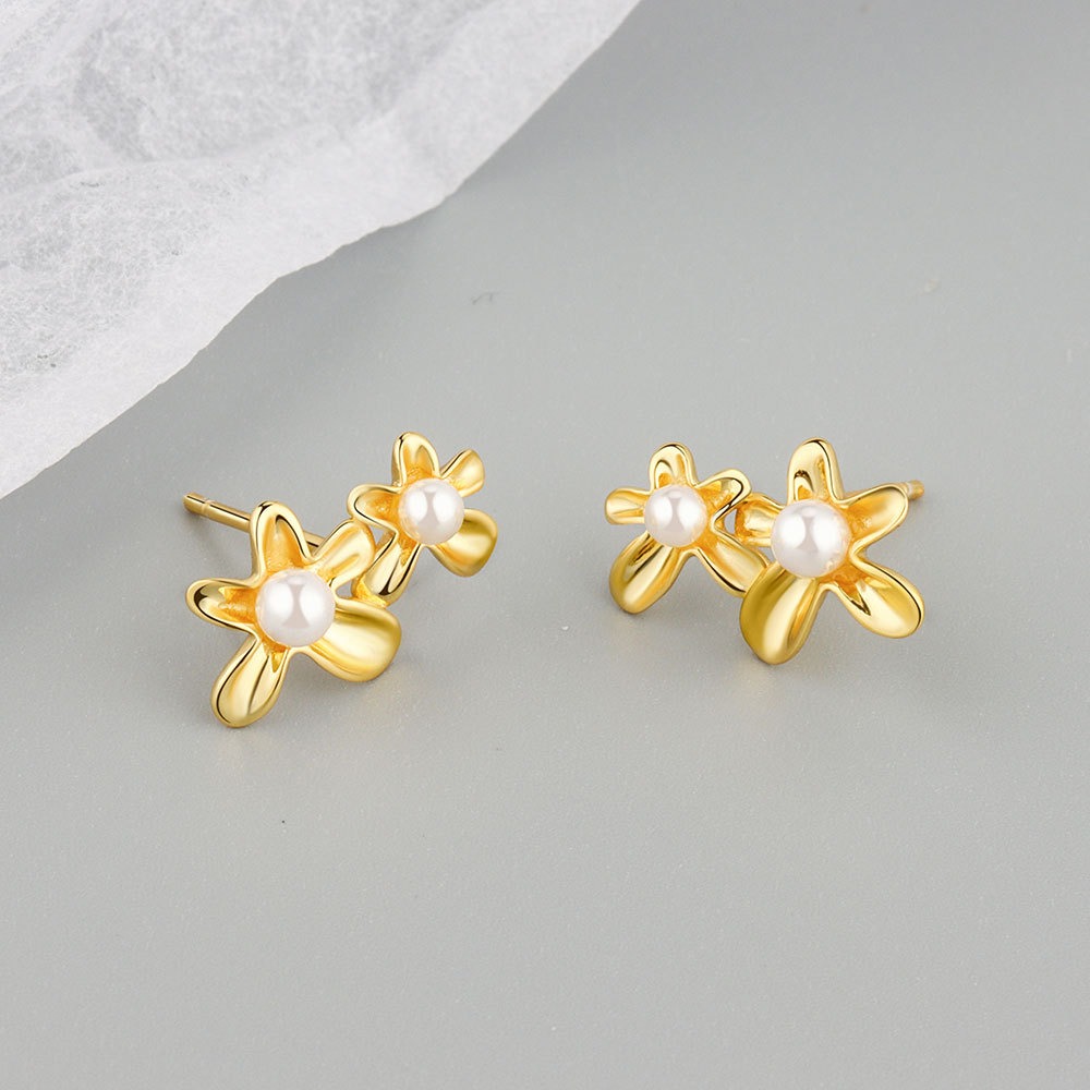 S925 sterling silver stud earrings with irregular florets - Image 2